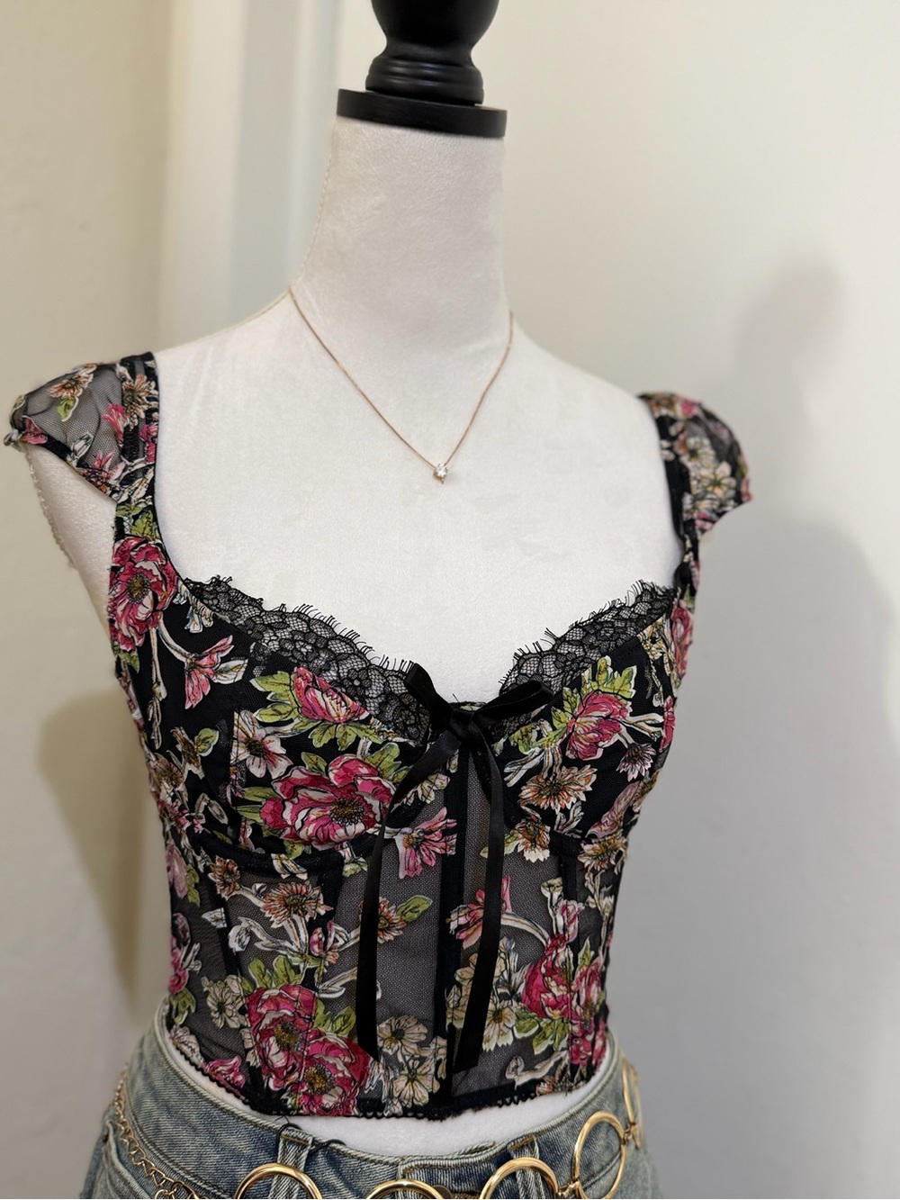 Victoria’s Secret Dream Angels Floral Mesh Lace Corset Bustier Top 32D - Picture 5 of 6